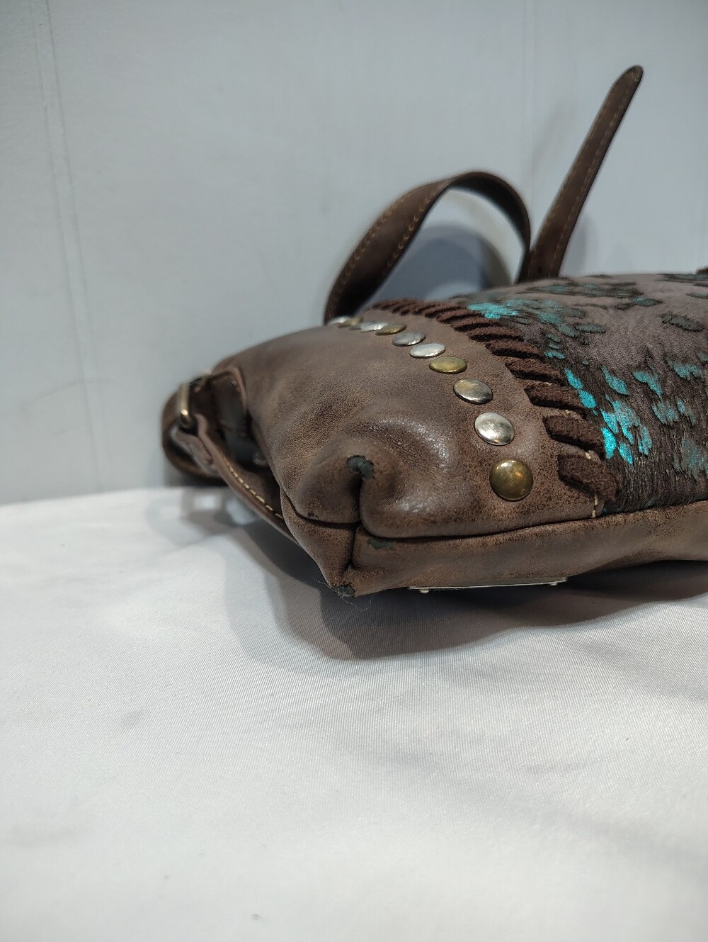 Montana West Trinity Ranch Hair on Hide Crossbody Bag Turquoise Studded Small - Picture 5 of 14